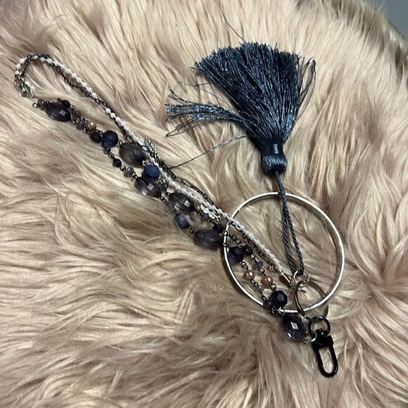 Silver Purple Blue Bangel Wristlet Key Chain - Picture 3 of 3